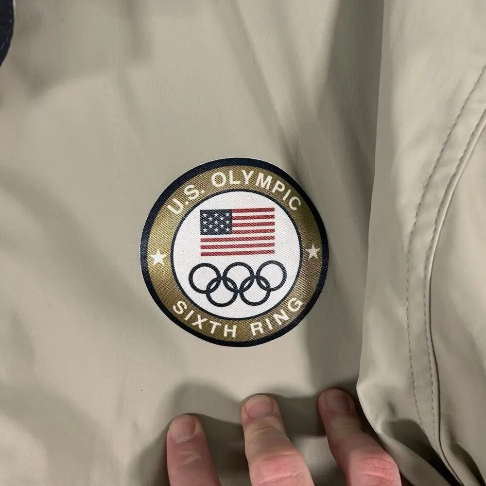 United State Olympic Committee Jacket Mens Medium Beige Full Zip Collared Pocket